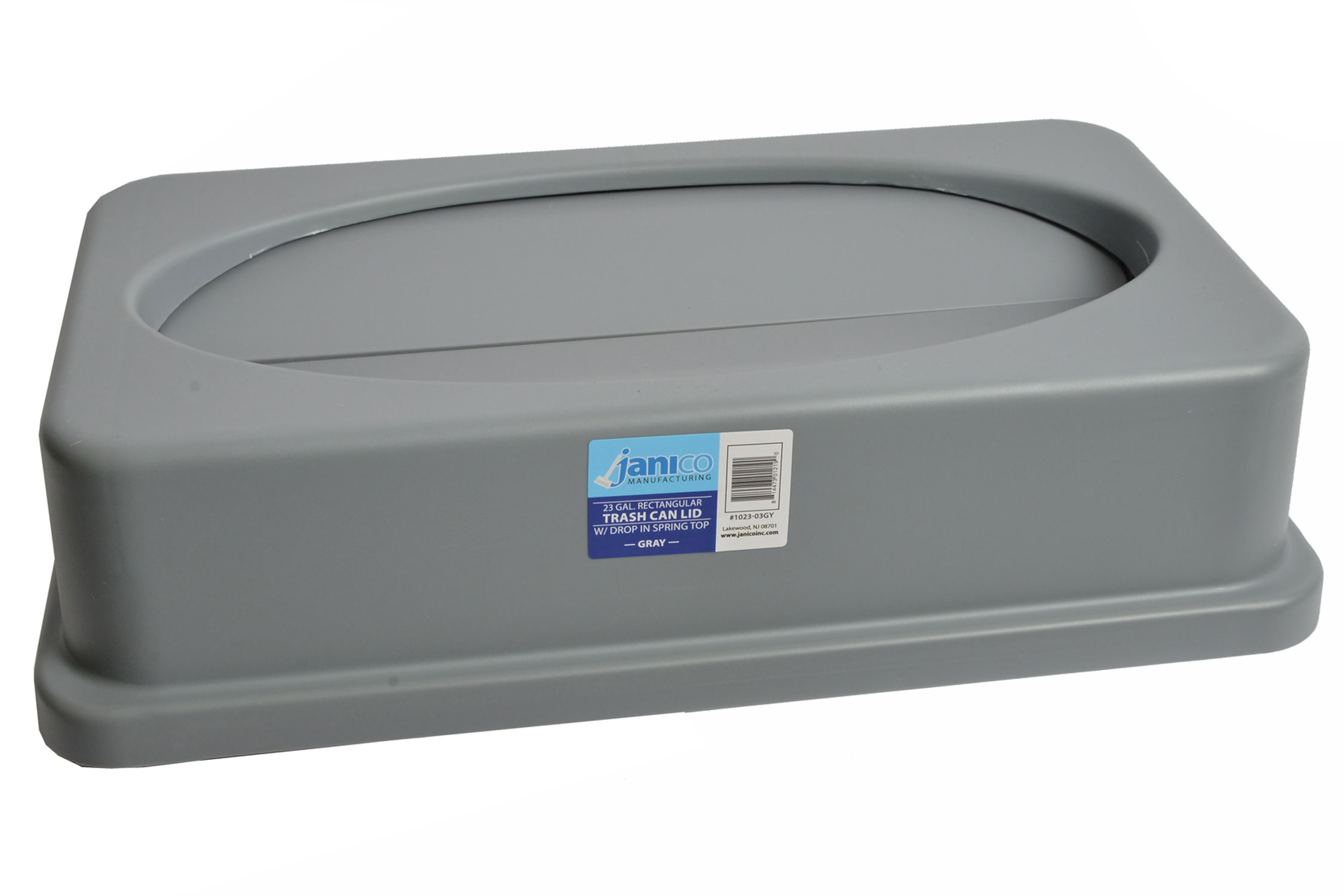 1023-03GY 23 Gallon Grey Rectangular Garbage Can Lid with Drop In Spring Top-0