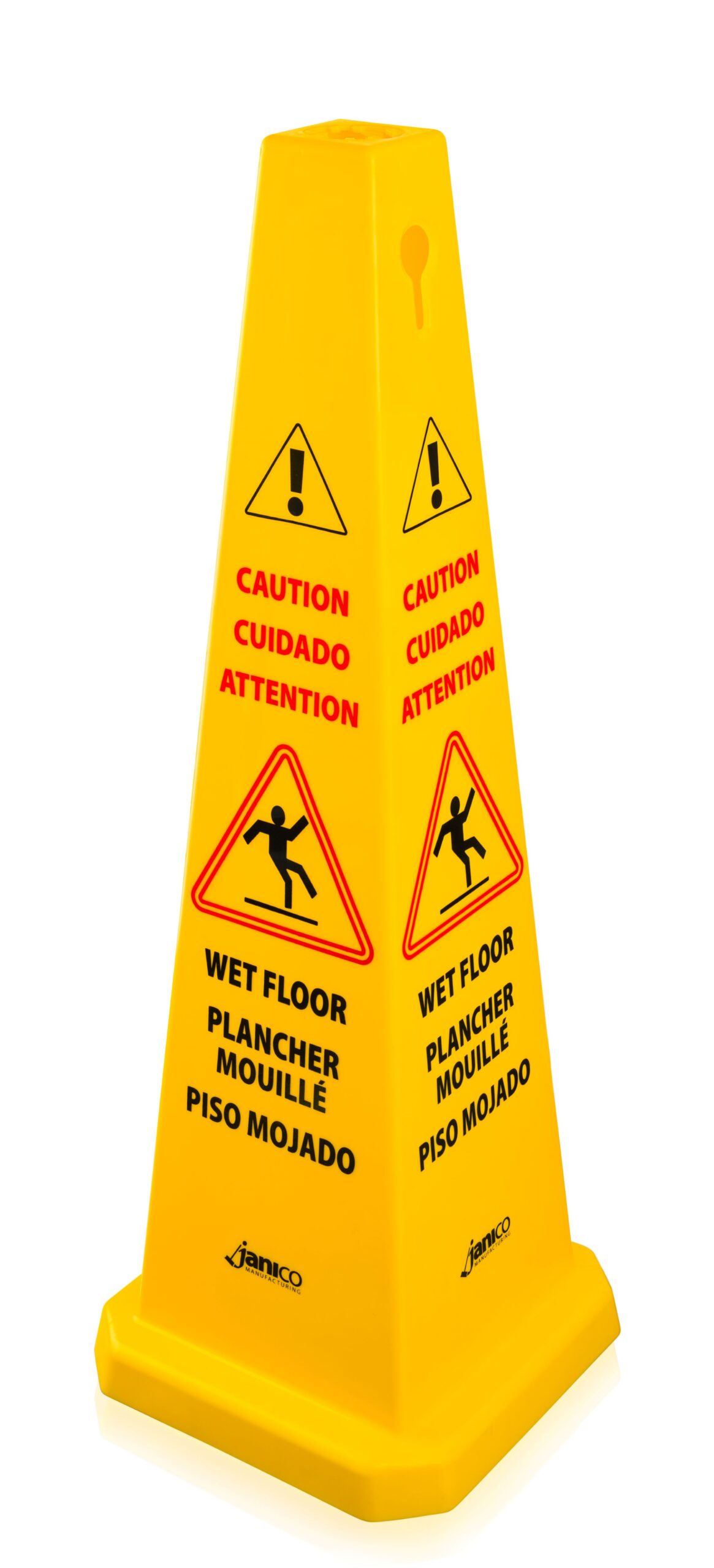 1072 Wet Floor Sign Safety Caution Cone, Multi Lingual, 36 Inch High, 12 Inch Base, Yellow-0